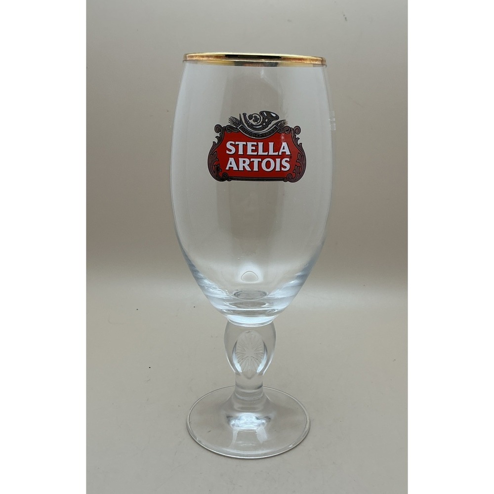 Stella Artois Chalice Beer Glass Gold Rim Etched Star Stem Goblet 33cl/11.2oz